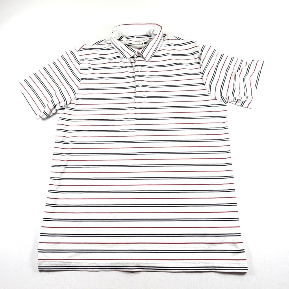 Puma Men's Golf Performance White Multi-Stripe Short Sleeve Polo Shirt Size L